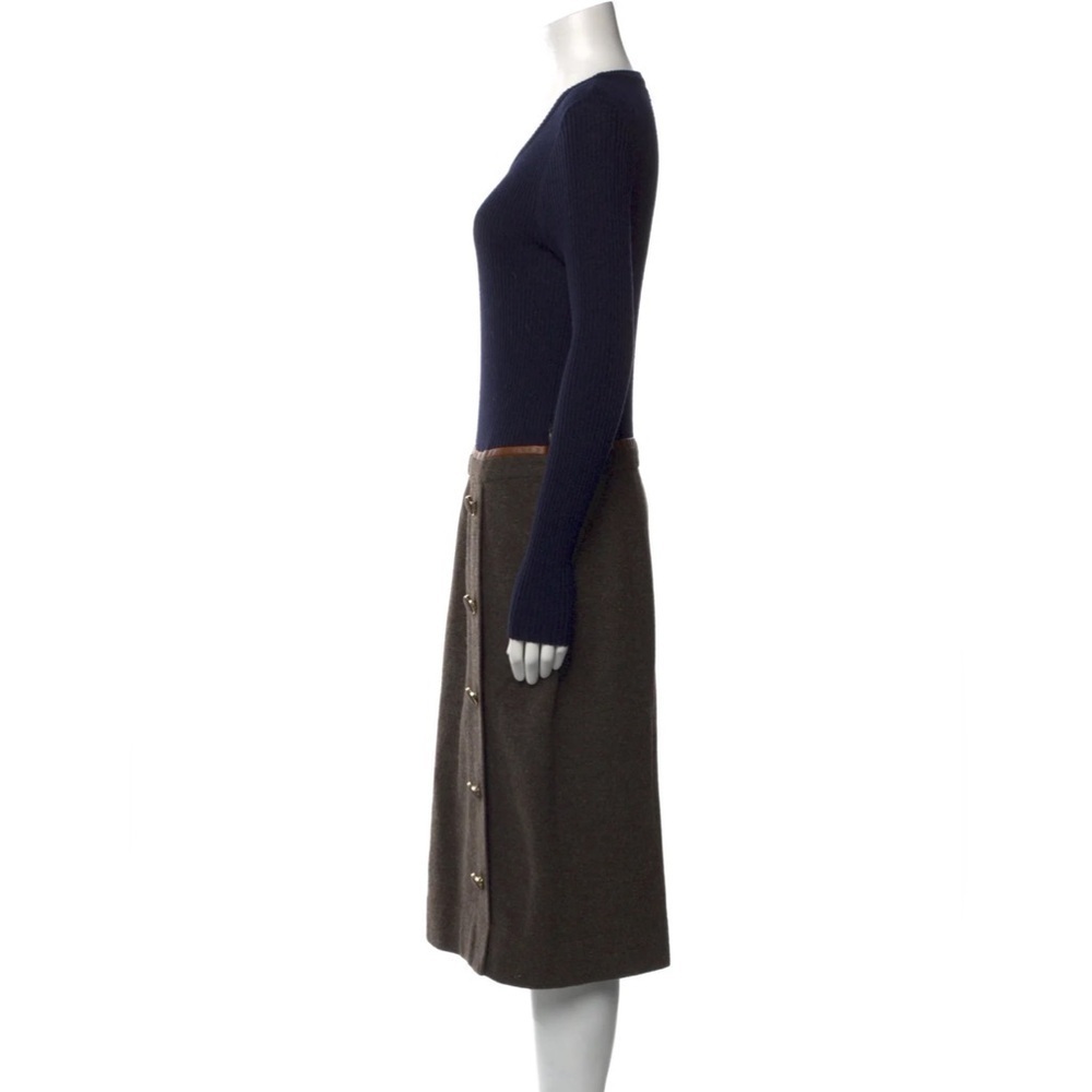 Tory Burch navy blue and khaki green combined wool midi dress - Medium - Picture 5 of 6